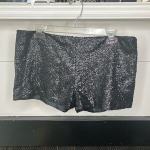 Black sequin mini shorts